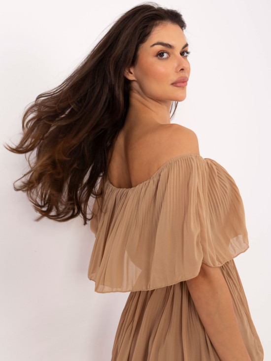 Elegant Flared Dress in Camel Color