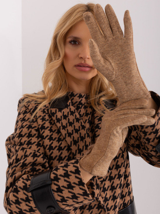 Brown Gloves with Geometric Pattern