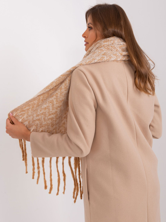 Beige Geometric Scarf with Fringes