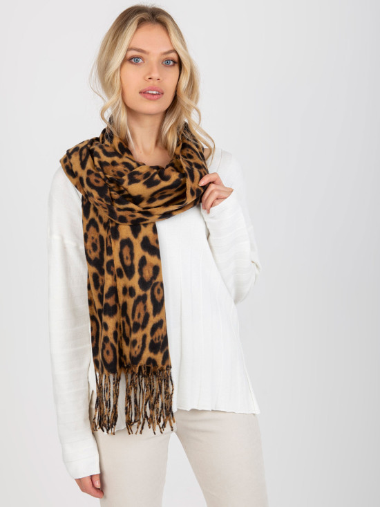 Brown Women's Scarf with Animal Print