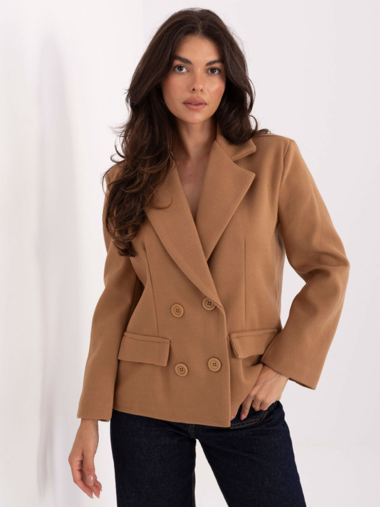 Short elegant transitional coat in brown