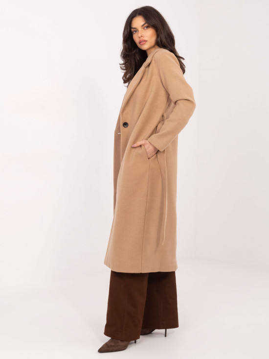 Camel transitional coat with belt