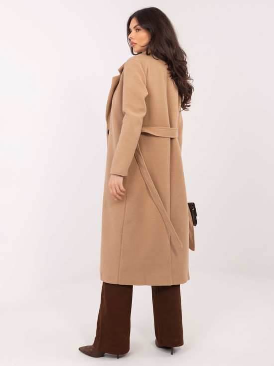 Camel transitional coat with belt