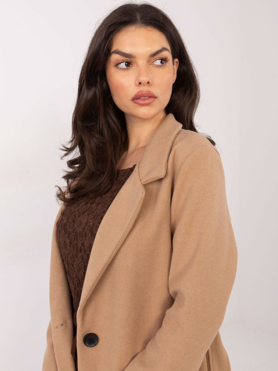Camel transitional coat with belt