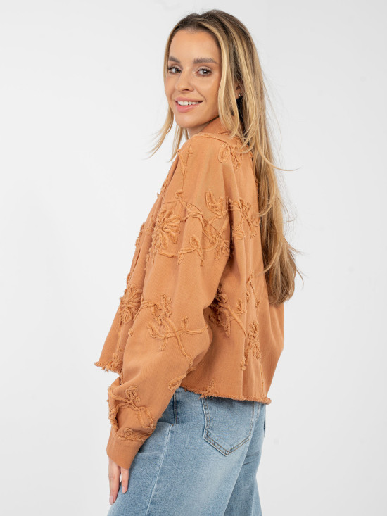 Short orange denim jacket with floral appliqué