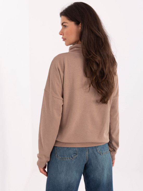 Beige cotton sweatshirt with collar and pocket