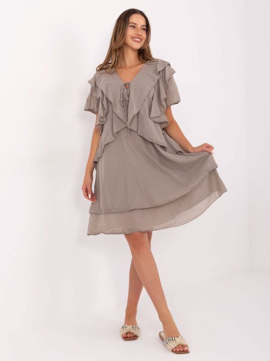 Oversize Beige Dress with Short Sleeves