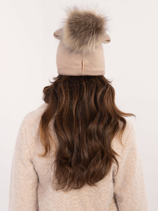 Beige Winter Hat with Pompon