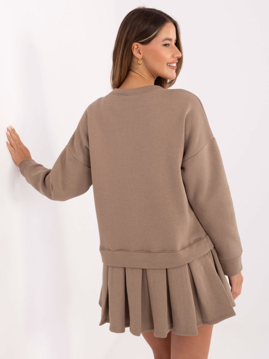Beige flared mini dress with long sleeves