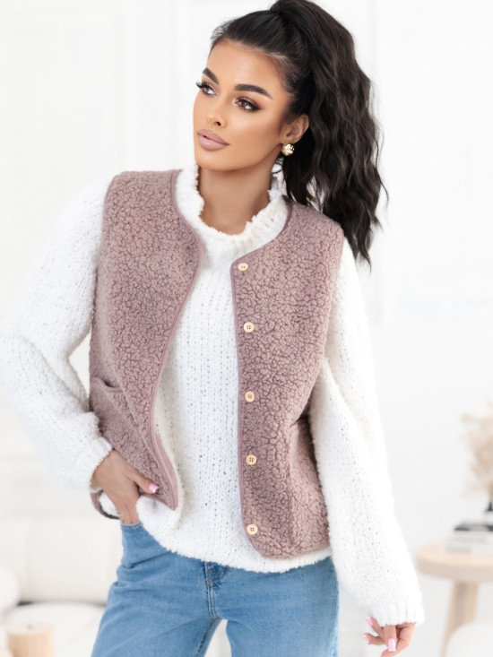Beige faux fur vest with buttons