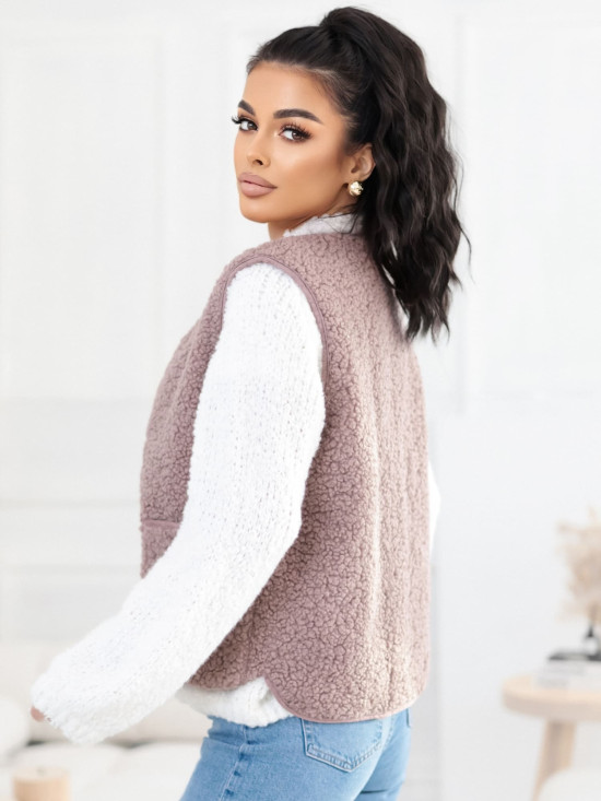 Beige faux fur vest with buttons