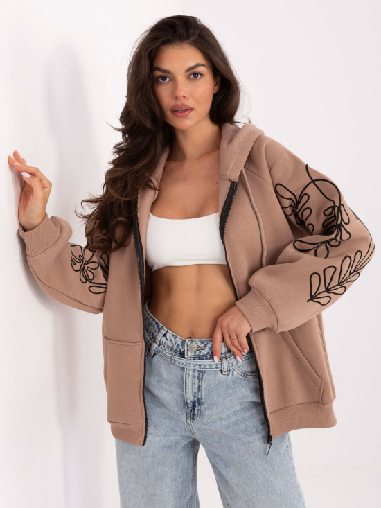 Beige hoodie with embroidery
