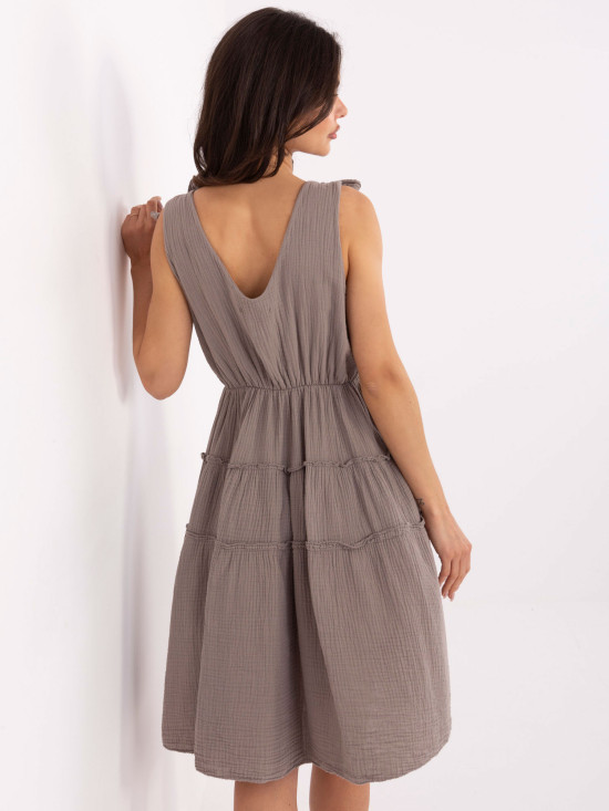 Beige Flared Dress with Tie