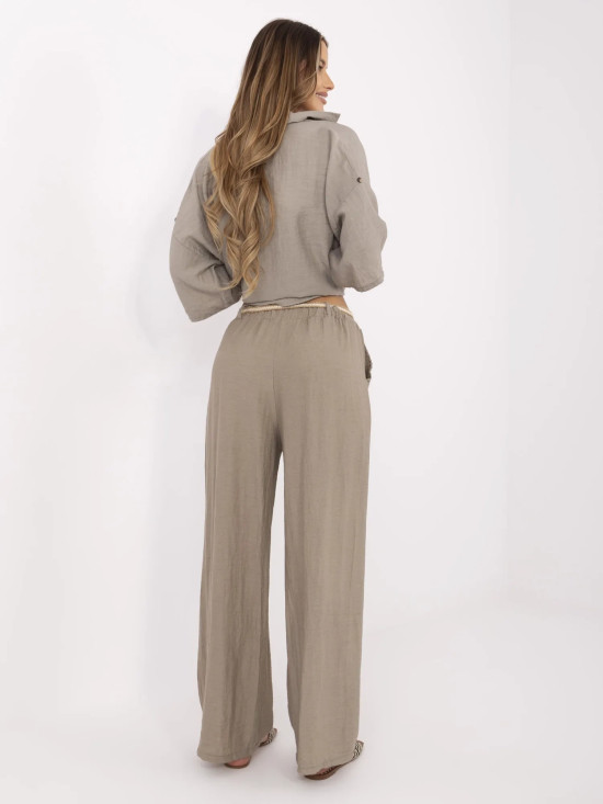 Beige Wide Leg Pants with Belt