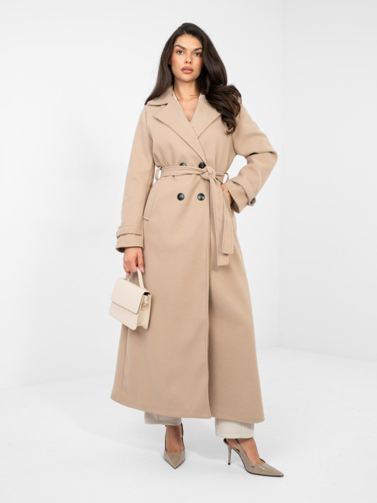 Elegant women's transitional coat in dark beige