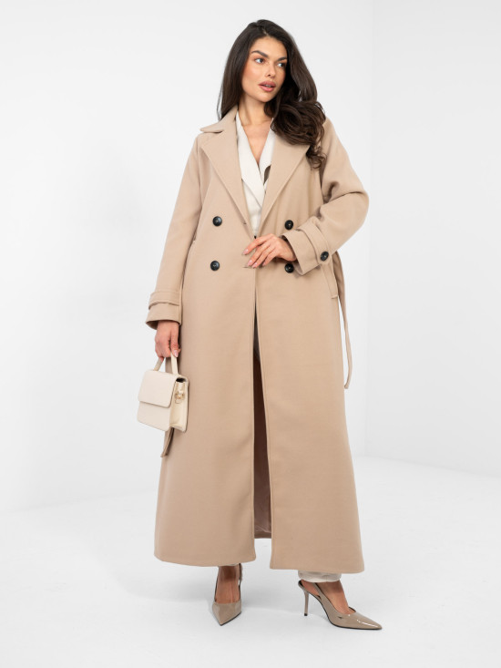 Elegant women's transitional coat in dark beige