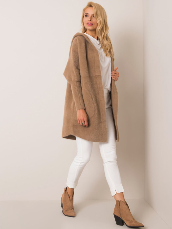 Beige Alpaca Coat with Hood