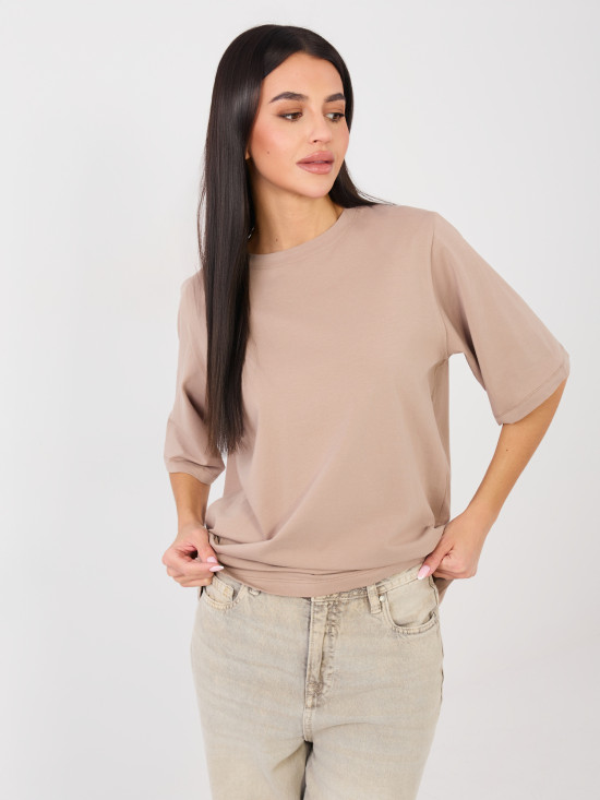 Beige cotton T-shirt with short sleeves
