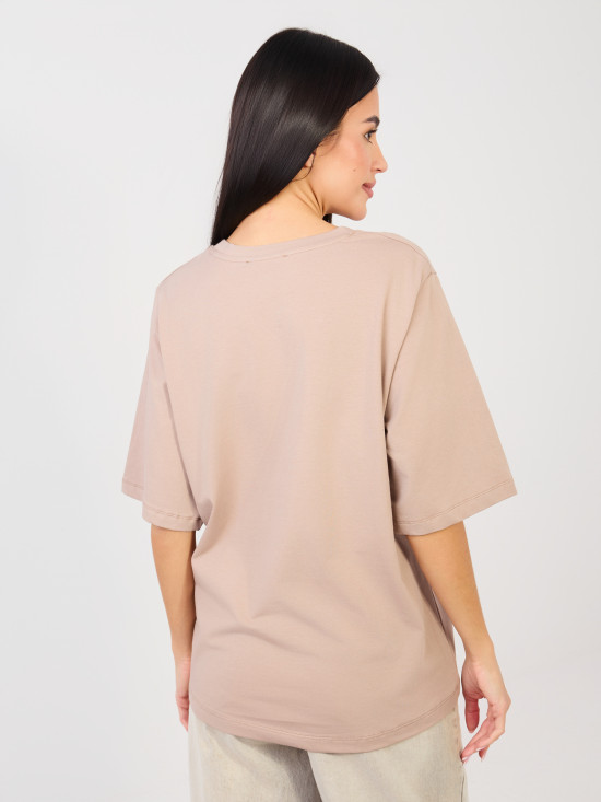 Beige cotton T-shirt with short sleeves