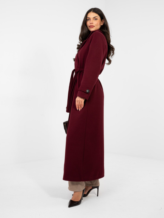 Elegant red transitional coat with belt