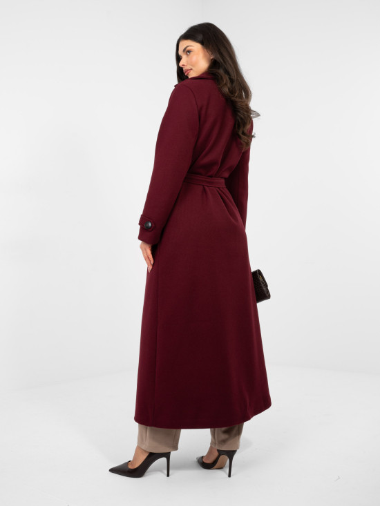 Elegant red transitional coat with belt