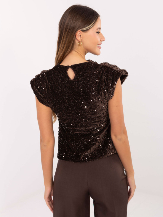Elegant brown blouse with sequin detail