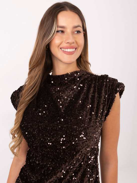 Elegant brown blouse with sequin detail