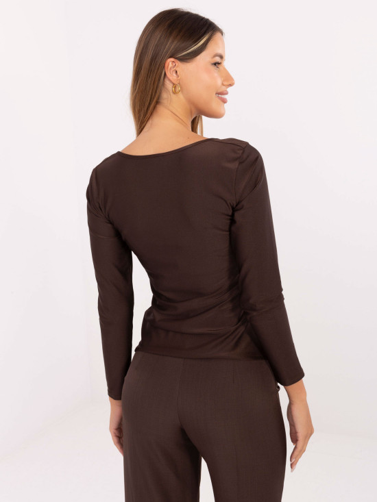Elegant Long-Sleeve Blouse in Dark Brown