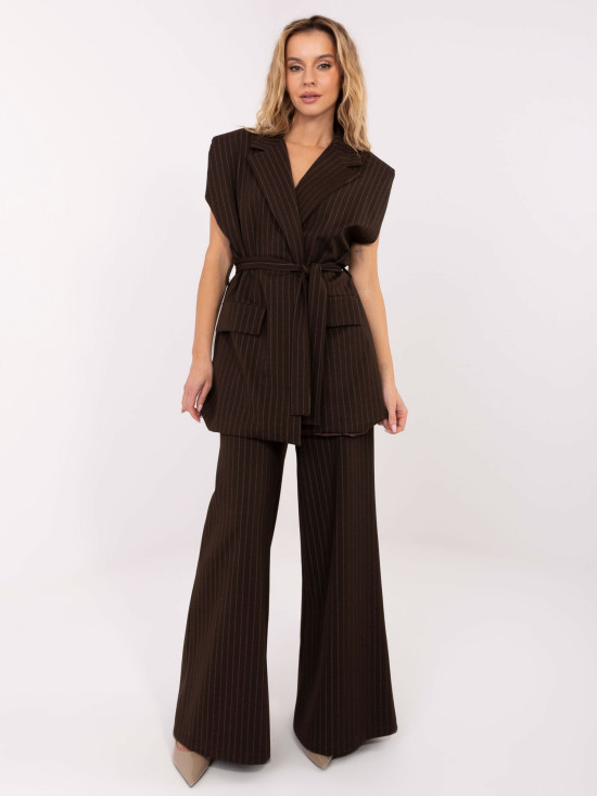 Elegant brown striped vest with belt