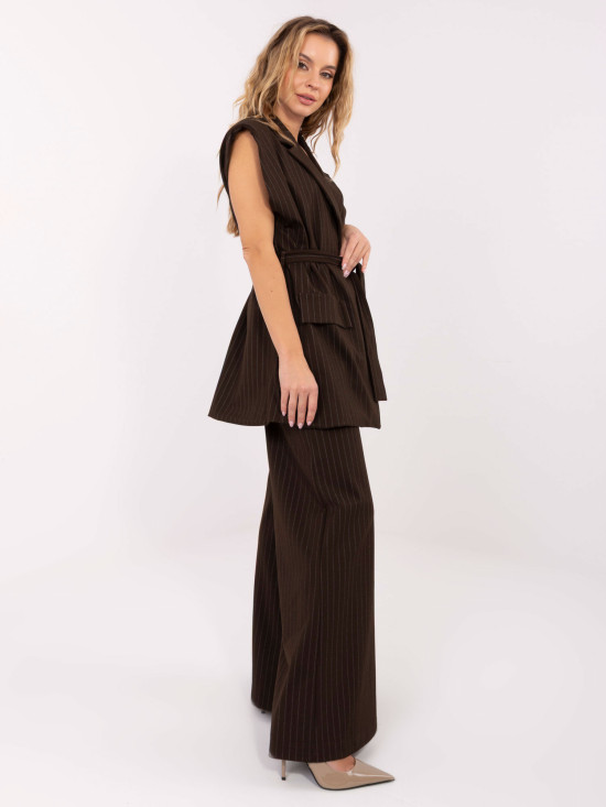 Elegant brown striped vest with belt
