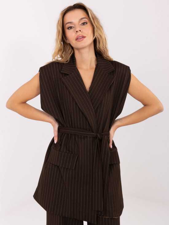 Elegant brown striped vest with belt