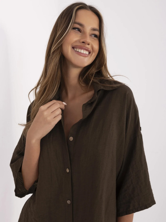 Brown Blouse with 3/4 Sleeves
