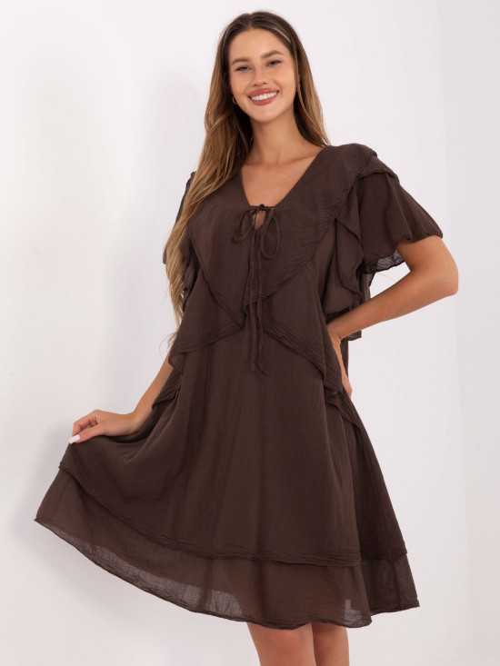 Oversize brown dress with short sleeves