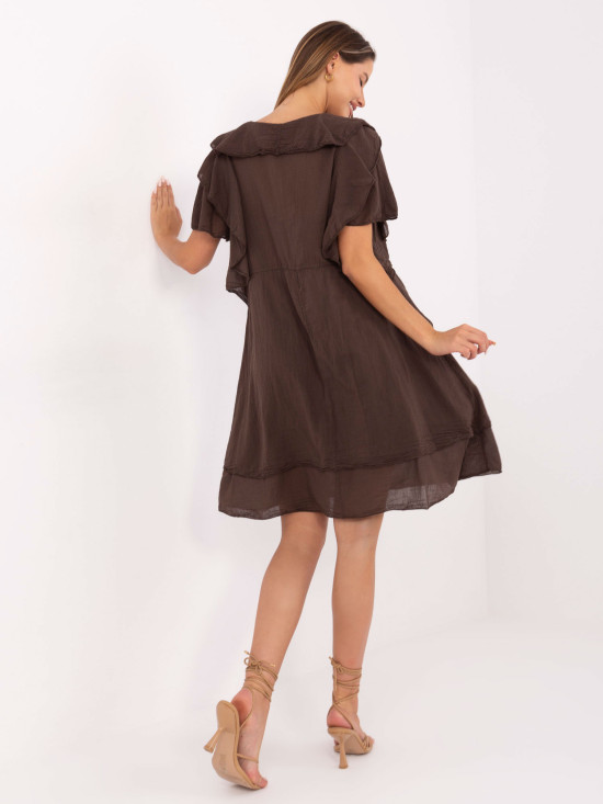 Oversize brown dress with short sleeves