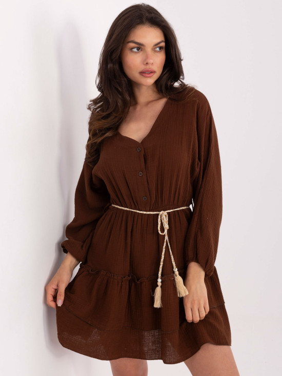 Elegant Flared Dress in Dark Brown