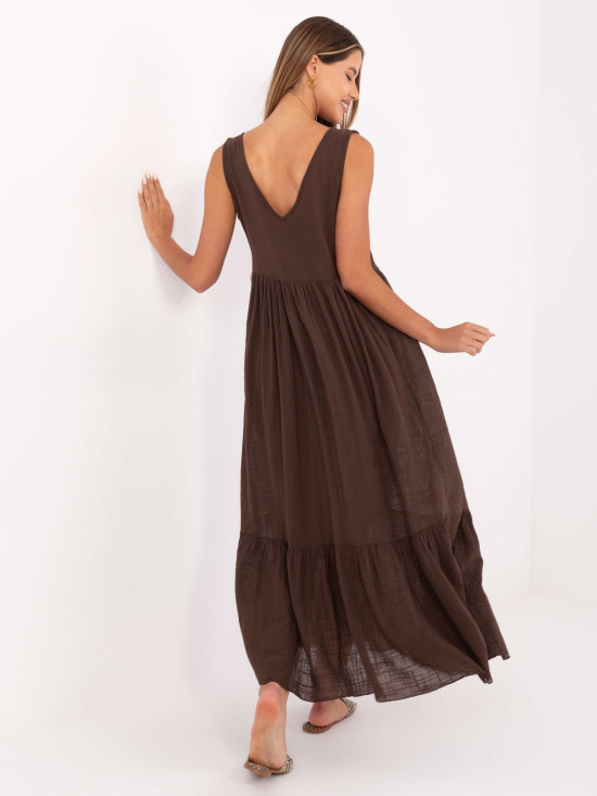 Maxi Dress with V Neckline in Dark Brown