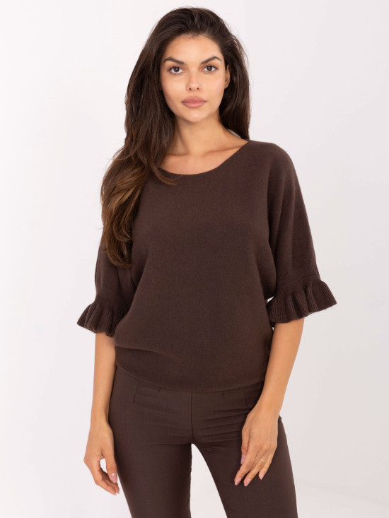 Elegant Brown Sweater with 3/4 Sleeves