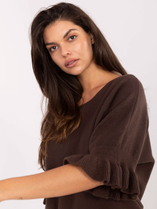 Elegant Brown Sweater with 3/4 Sleeves