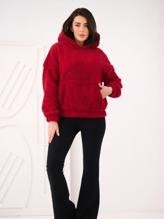 Women's dark red hoodie with hood and pocket