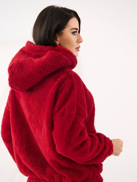 Women's dark red hoodie with hood and pocket