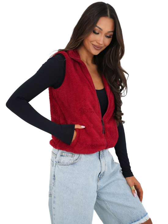 Women's dark red faux fur vest