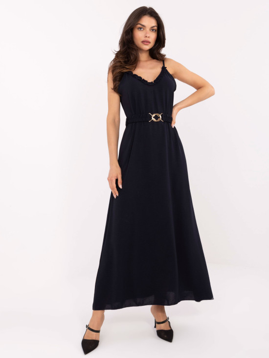 Maxi Dress with Ruffles in Navy Blue