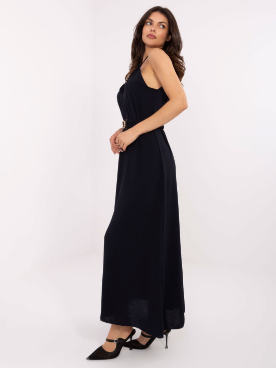Maxi Dress with Ruffles in Navy Blue