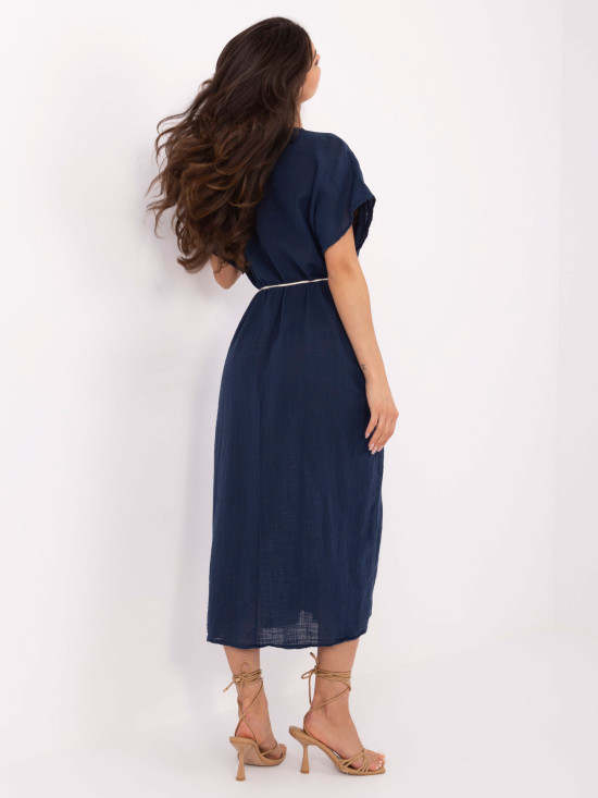 Oversize Blue Summer Dress with Belt and Pockets