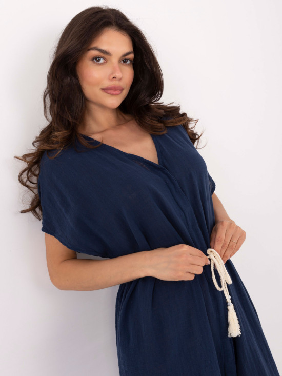 Oversize Blue Summer Dress with Belt and Pockets