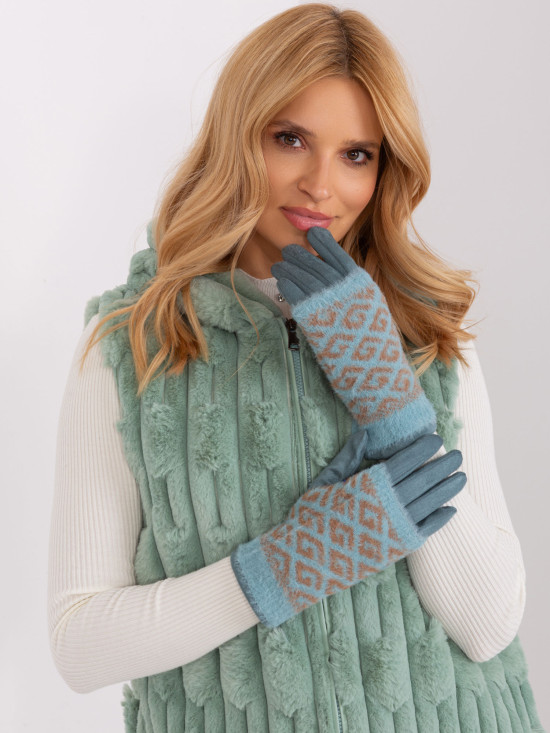 Green Gloves with Geometric Pattern