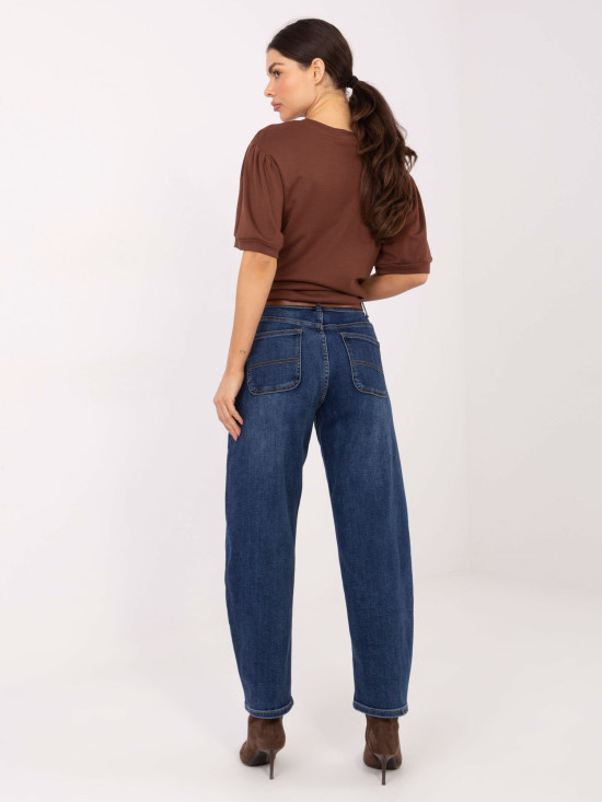 Women's dark blue high-waisted jeans with belt