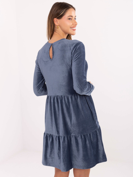 Dark Blue Flared Dress with Ruffle