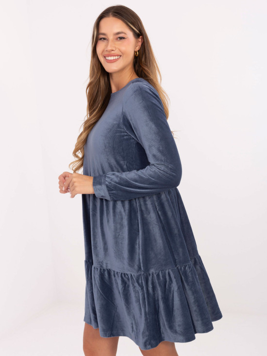 Dark Blue Flared Dress with Ruffle