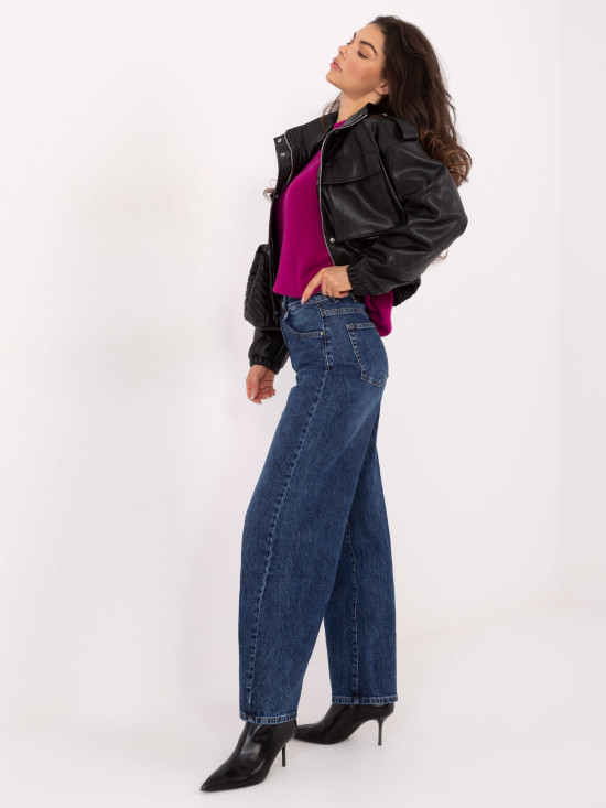 Women's balloon fit high-waisted jeans, dark blue